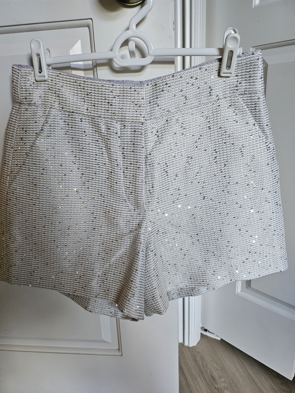 Boston Proper White Sequin High-Waist Shorts